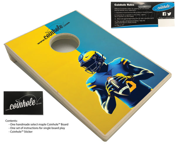 Blue & Yellow Football Player Coinhole® Single Board