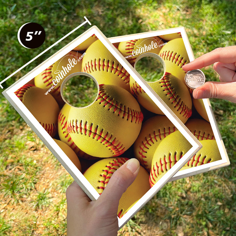 Yellow Softball Balls Coinhole® Tabletop Game Set