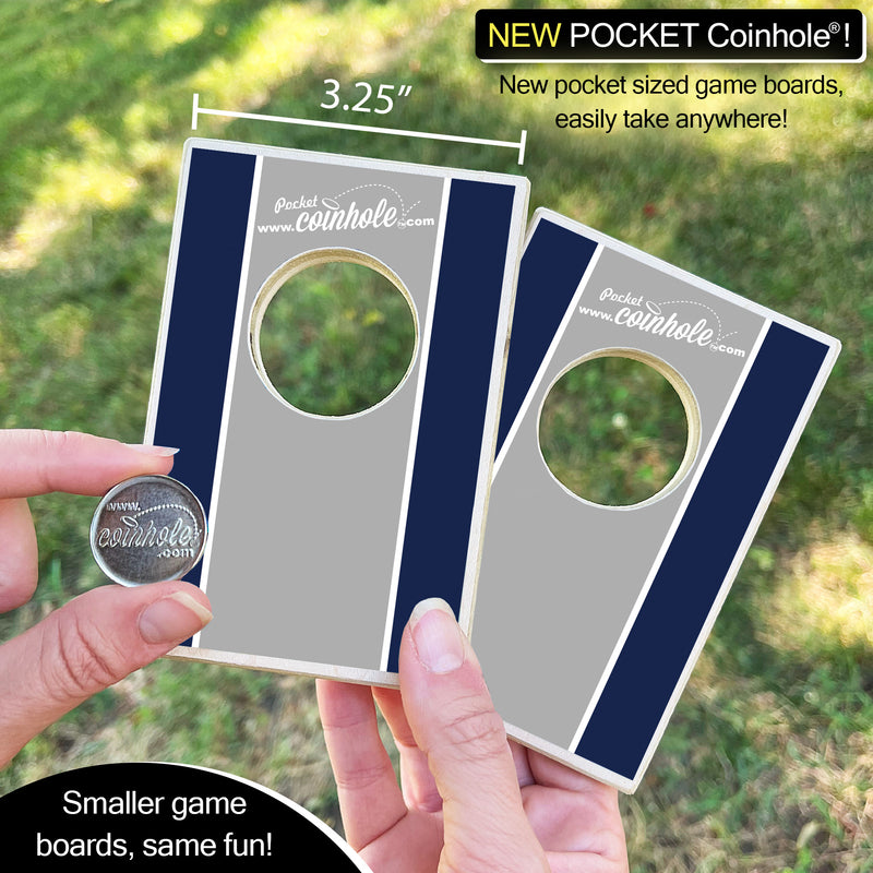 Navy blue, grey, and white racing stripe POCKET Coinhole®