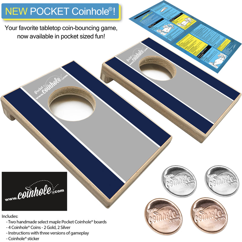 Navy blue, grey, and white racing stripe POCKET Coinhole®