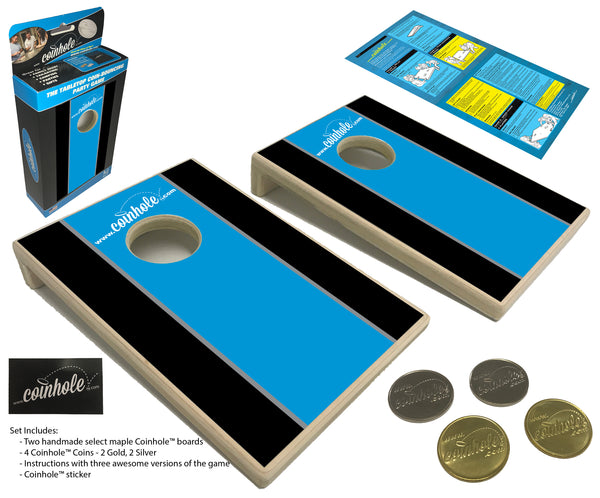 Blue Black and Grey Racing Stripe Coinhole® Game Set