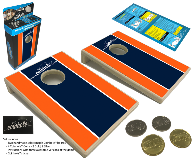 Dark Blue and Orange Stripe Coinhole® Tabletop Game Set