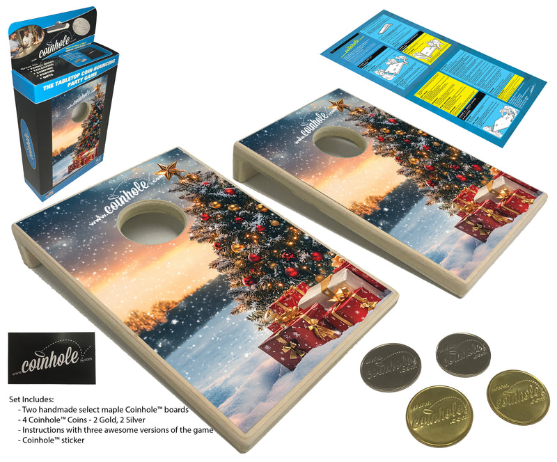 Snowy Christmas Tree Coinhole® Tabletop Game Set