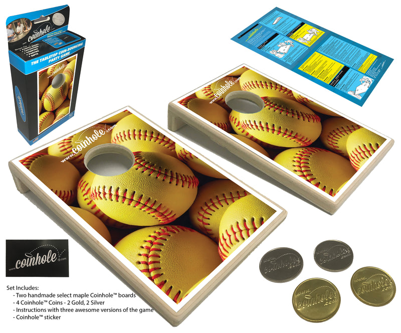 Yellow Softball Balls Coinhole® Tabletop Game Set