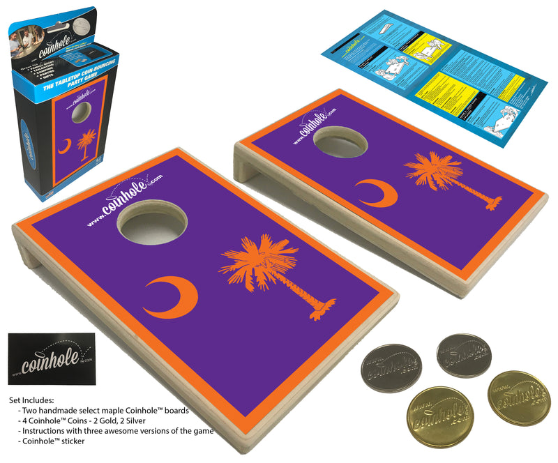 South Carolina Orange and Purple Flag Coinhole® Tabletop Game Set