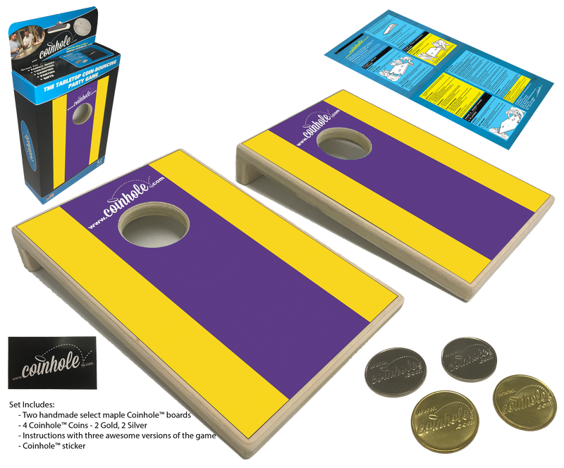 Yellow and Purple Stripe Coinhole® Tabletop Game Set