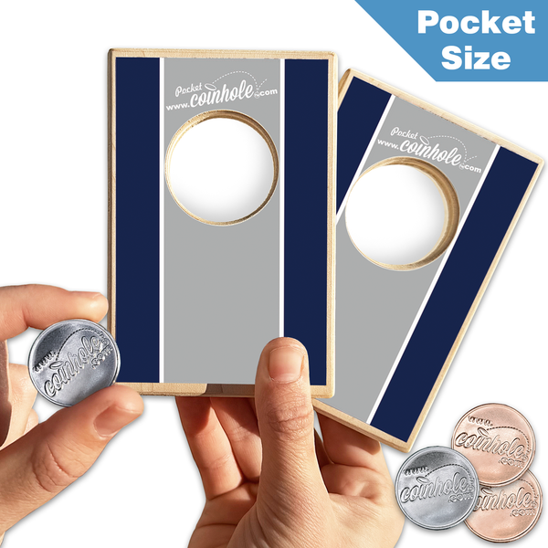 Navy blue, grey, and white racing stripe POCKET Coinhole®